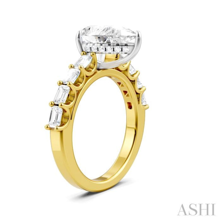 7/8 Ctw Pear Shape Emerald and Round Cut Diamond Semi-Mount Engagement Ring in 14K Yellow and White Gold