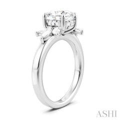 1/2 Ctw Akari Oval Shape Marquise and Round Cut Diamond Semi-Mount Engagement Ring in 14K White Gold