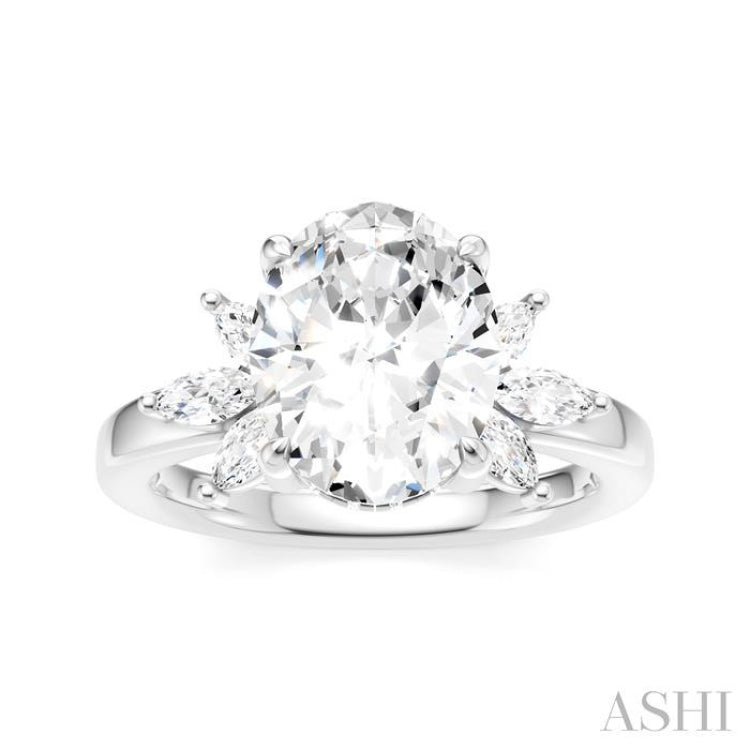 1/2 Ctw Akari Oval Shape Marquise and Round Cut Diamond Semi-Mount Engagement Ring in 14K White Gold