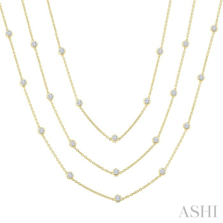 7 Ctw Bezel Set Round Cut Diamond 60-Inch Long Station Necklace in 14K Yellow Gold