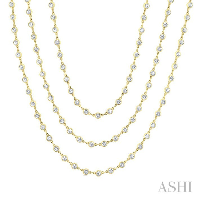 20 Ctw Bezel Set Round Cut Diamond Layered 60-Inch Necklace in 14K Yellow Gold