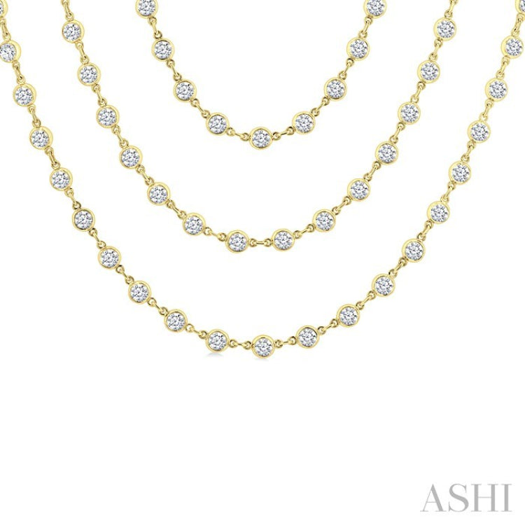 20 Ctw Bezel Set Round Cut Diamond Layered 60-Inch Necklace in 14K Yellow Gold