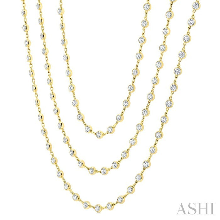 20 Ctw Bezel Set Round Cut Diamond Layered 60-Inch Necklace in 14K Yellow Gold