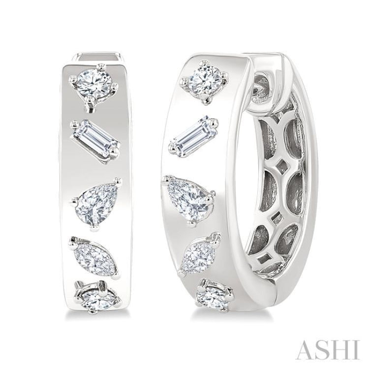 1/3 Ctw Mixed Cut Diamond Fashion Hoop Earrings in 14K White Gold