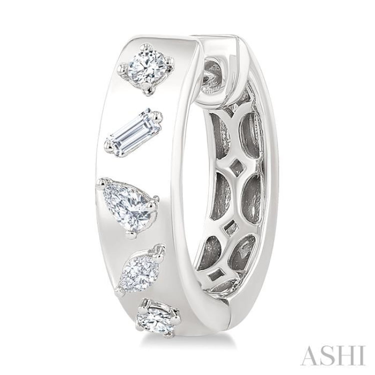 1/3 Ctw Mixed Cut Diamond Fashion Hoop Earrings in 14K White Gold
