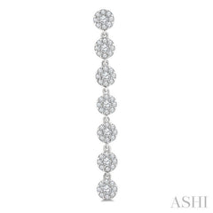 1/2 Ctw Floral Link Round Cut Diamond Cluster Fashion Long Earring in 14K White Gold
