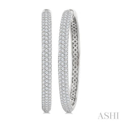 1 1/2 Ctw 3-Row Pave Set Round Cut Diamond Fashion Hoop Earrings in 14K White Gold