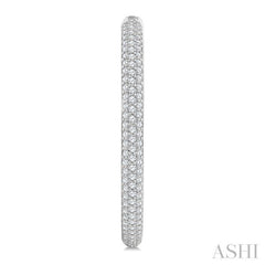 1 1/2 Ctw 3-Row Pave Set Round Cut Diamond Fashion Hoop Earrings in 14K White Gold