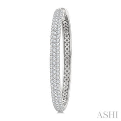 1 1/2 Ctw 3-Row Pave Set Round Cut Diamond Fashion Hoop Earrings in 14K White Gold
