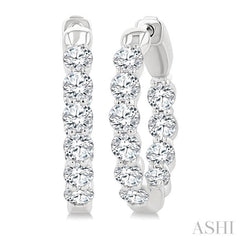 2 Ctw Inside & Out Round Cut Diamond Fashion Hoop Earrings in 14K White Gold