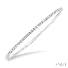 1 Ctw Round Cut Diamond Halfway Straight Flex Bangle in 14K White Gold