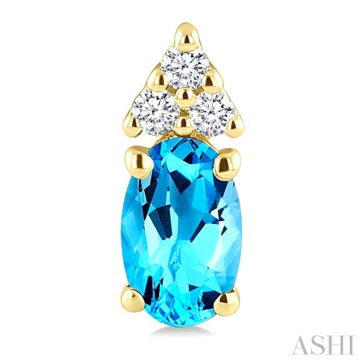 1/20 Ctw Oval Cut 5X3 MM Blue Topaz and Round Cut Diamond semi-precious Earrings in 10K Yellow Gold