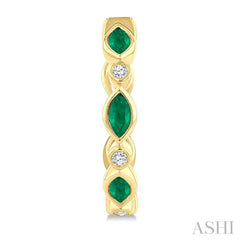 4X2MM Marquise Cut Emerald and 1/20 Ctw Bezel Set Round cut Diamond Precious Fashion Hoop Earrings in 10K Yellow Gold