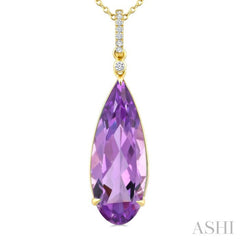 22X8 MM Evoque Gemstones Pear Shape Amethyst and 1/20 Ctw Round Cut Diamond Semi-Precious Pendant With Chain in 14K Yellow Gold