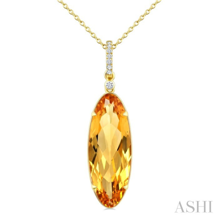 22X8 MM Evoque Gemstone Oval Shape Citrine and 1/20 Ctw Round Cut Diamond Semi-Precious Pendant With Chain in 14K Yellow Gold