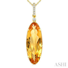 22X8 MM Evoque Gemstone Oval Shape Citrine and 1/20 Ctw Round Cut Diamond Semi-Precious Pendant With Chain in 14K Yellow Gold