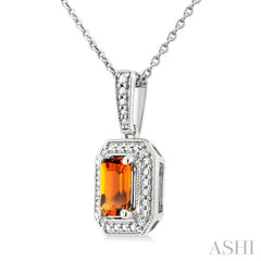 7X5 MM Octagon Shape Citrine and 1/50 Ctw Round Cut Diamond Semi-Precious Pendant With Chain in Sterling Silver
