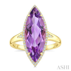22X8 MM Evoque Gemstones Marquise Shape Amethyst and 1/5 Ctw Round Cut Diamond Semi-Precious Ring in 14K Yellow Gold