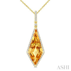 22X9 MM Evoque Gemstone Kite Shape Citrine and 1/4 Ctw Round Cut Diamond Semi-Precious Pendant With Chain in 14K Yellow Gold