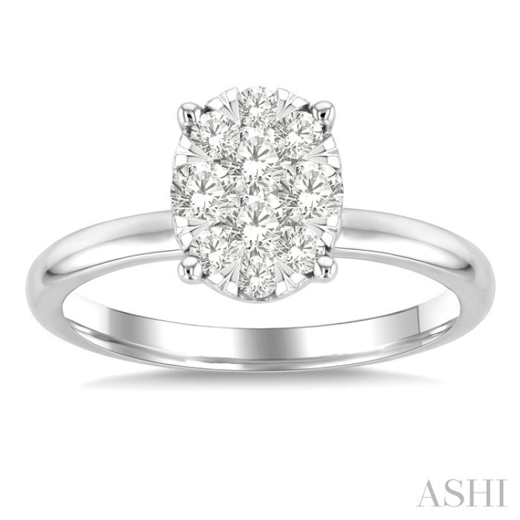1/2 Ctw Lovebright Oval Shape Round Cut Diamond Cluster Ring in 14K White Gold