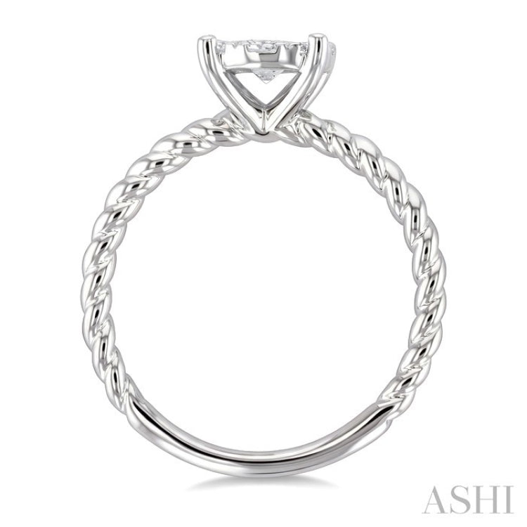 1/2 Ctw Lovebright Circular Shape Rope Textured Shank Round Cut Diamond Cluster Ring in 14K White Gold