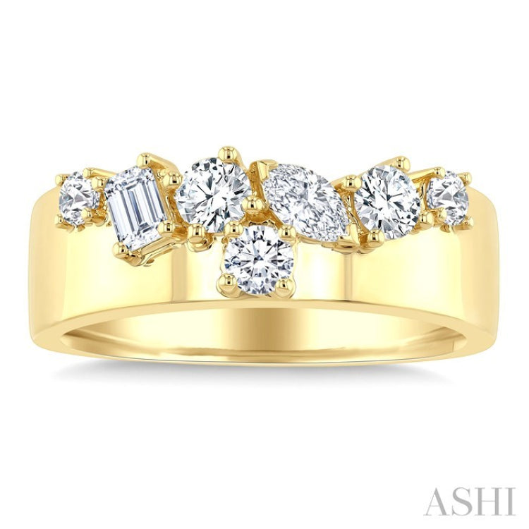 3/4 Ctw Mixed Diamond Cut Fashion Band in 14K Yellow Gold