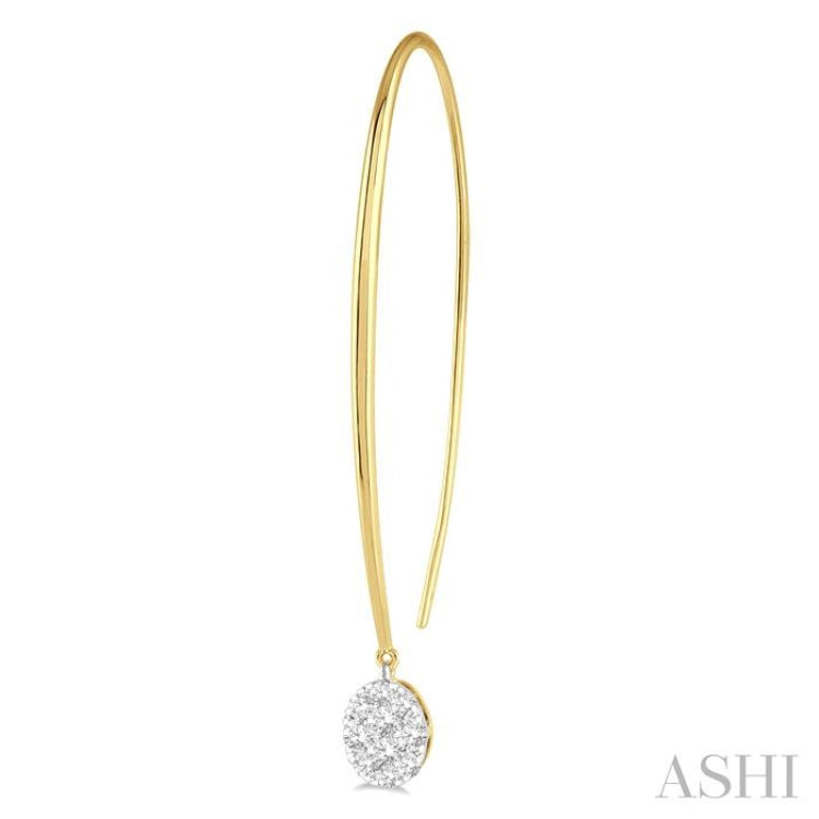 1/2 Ctw Oval Shape Dangler Lovebright Round Cut Diamond Earrings in 14K Yellow and White Gold
