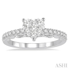 5/8 Ctw Round Cut Diamond Heart Shaped Lovebright Ring in 14K White Gold