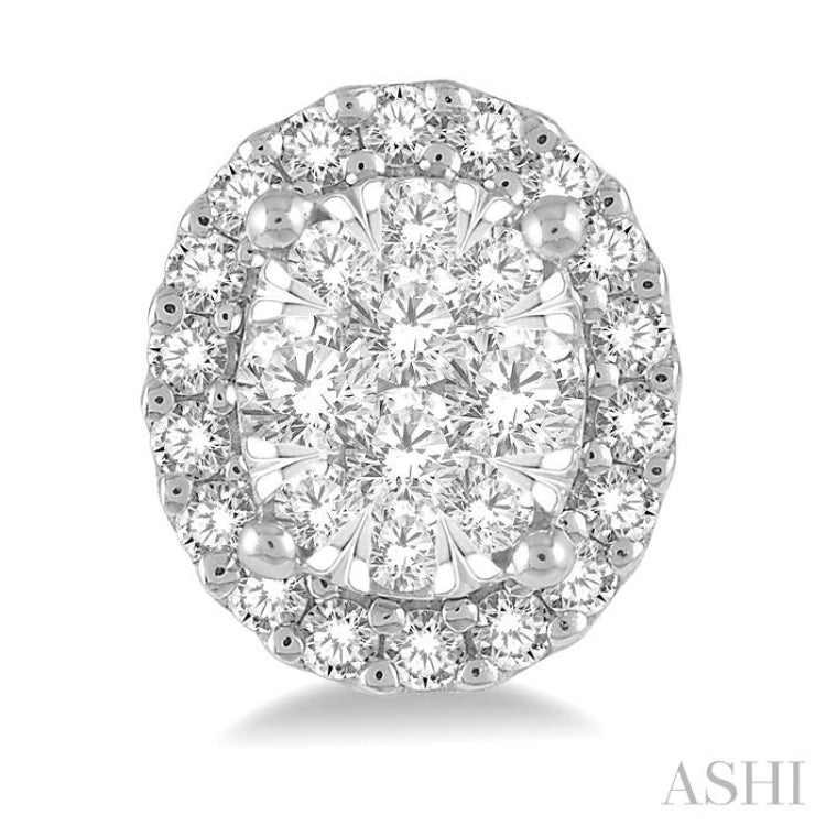 1/3 Ctw Oval Shape Lovebright Round Cut Diamond Stud Earrings in 14K White Gold