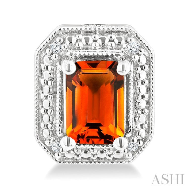 6X4 MM Octagon Shape Citrine and 1/50 Ctw Round Cut Diamond Semi-Precious Earrings in Sterling Silver