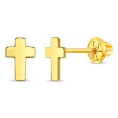 14k Tiny Cross Children's Earrings