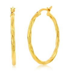 14K Yellow Gold, 32mm Twist Hoop Earrings