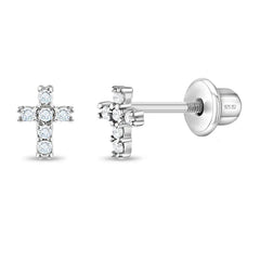 Delicate CZ Cross Kids Earrings