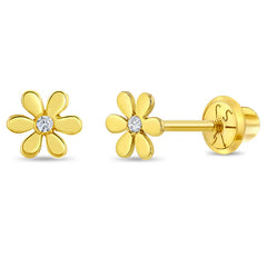 14k Tiny CZ Flower Girl Earrings