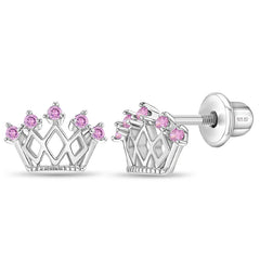 5 Point CZ Crown Girl Earrings