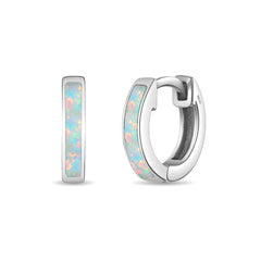 Opal Inlay Girl Huggie Hoops