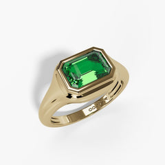 10k Yellow Gold Emerald-cut Bezel Birthstone Emerald Ring