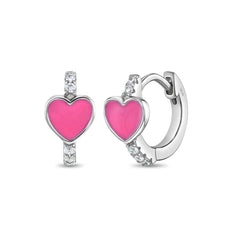 Enamel Heart Girls Huggie Hoops