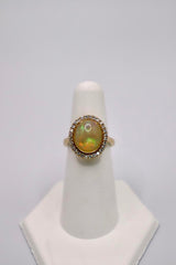 14k Yellow Gold Fire Opal and Diamond Ring