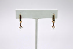14k Yellow Gold and Diamond Drop Hoop Earrings