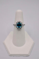 14k White Gold Blue Zircon and Diamond Ring