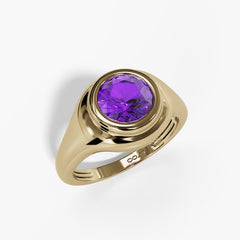 10k Yellow Gold Round-cut Bezel Birthstone Amethyst Ring