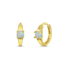 14k Gold Single Opal Girls Hoops
