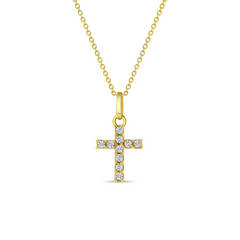14k Clear CZ Cross Babies Pendant Necklace