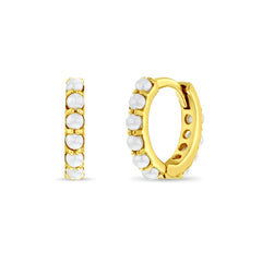 14k Tiny Simulated Pearl Girls Huggie Earrings