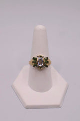 14k Yellow Gold Blue Topaz and Green Spinel Ring