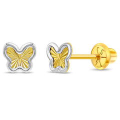 14k Two Tone Butterfly Toddler Earrings