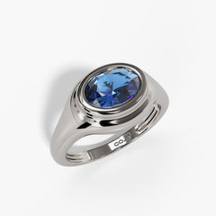 10k White Gold Oval-cut Bezel Birthstone Blue Topaz Ring