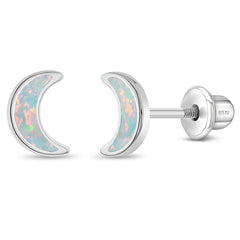 Elegant Opal Crescent Moon Kids Earrings
