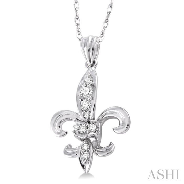1/6 ctw Round Cut Diamond Fleur De Lis Pendant in 14K White Gold with Chain